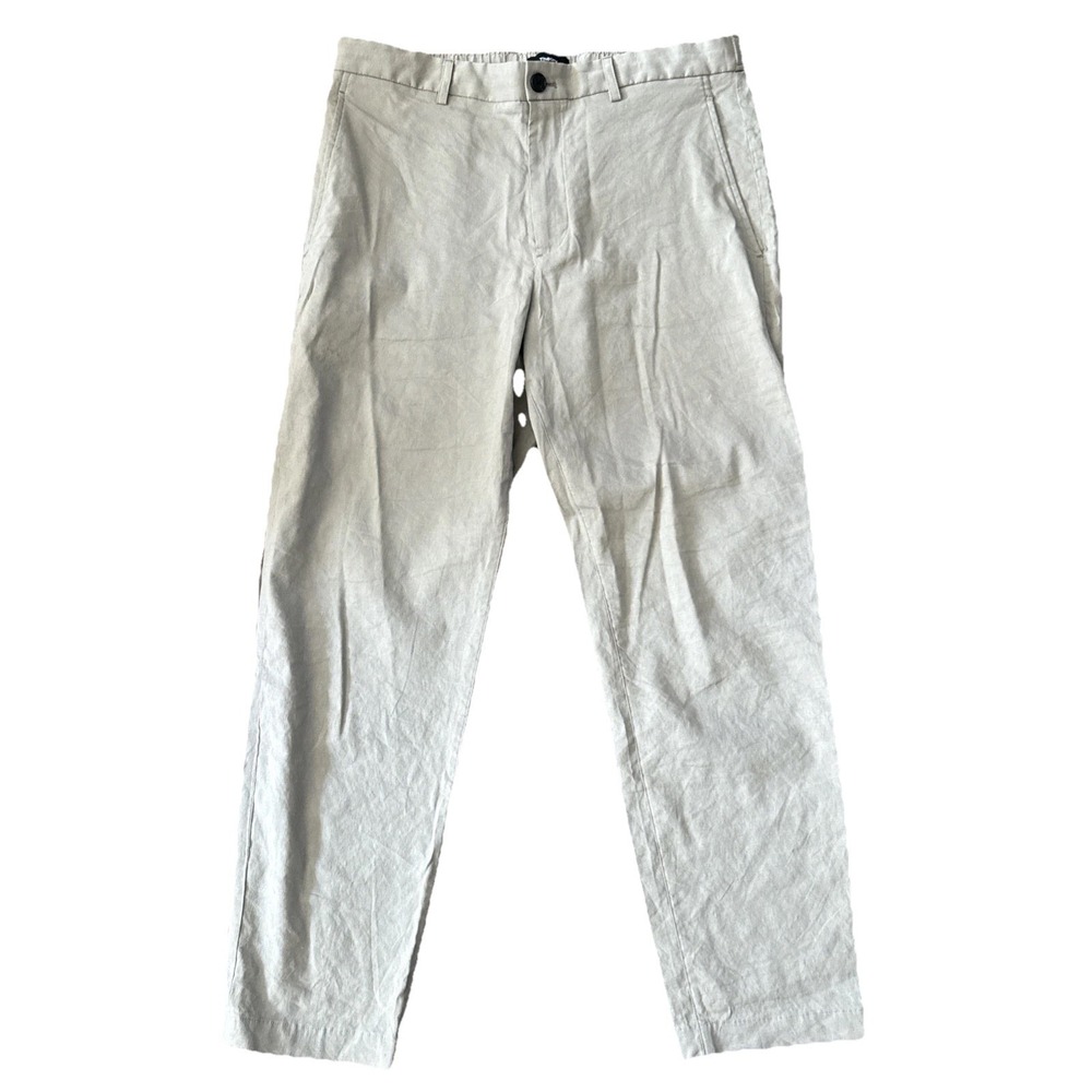 Theory Curtis Linen Blend Pants Men Medium Tan Cropped 32x27 Drawstring